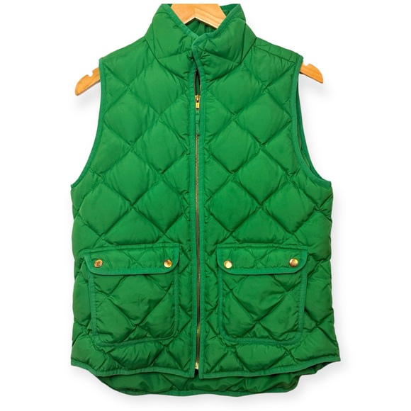 J.Crew Green Quilted Puffer Vest Gold Snap Buttons Size S